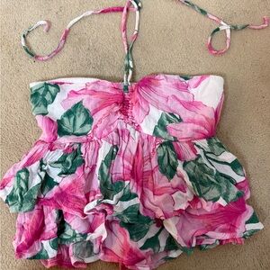 Floral Pink and Green Top
